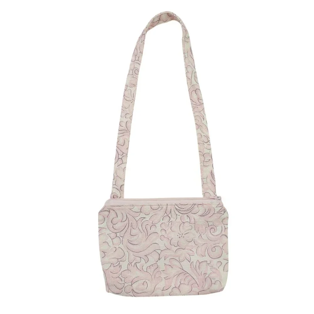 Crossbody Bag Small Messenger Bag Fabric Floral Print Lined With Zipper Handmade
